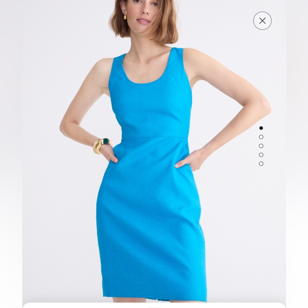 J.CREW Resumé dress in aqua blue stretch linen w/ scoopneck & pockets NEW Sz 12